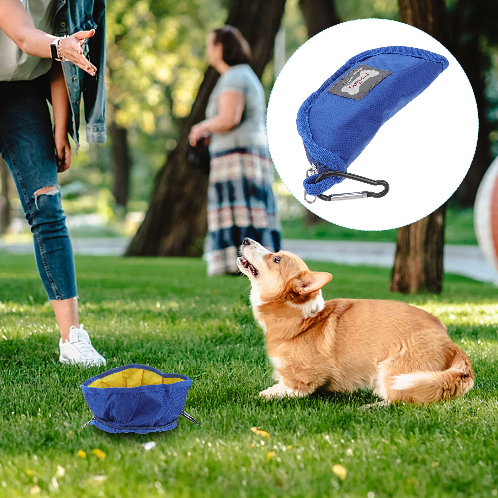 

Portable Waterproof Pet Bowl Blue 19x19cm Polyester Food Water Feeder Travel Hiking Outdoor Use Pet Food Bowl