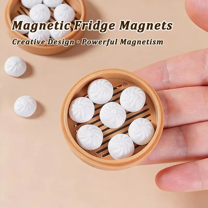 3D Mini Steamer Bun Dumpling Creative Fridge Magnet Kitchen Home Decoration Magnetic Sticker Note Holder DIY Label for Gift