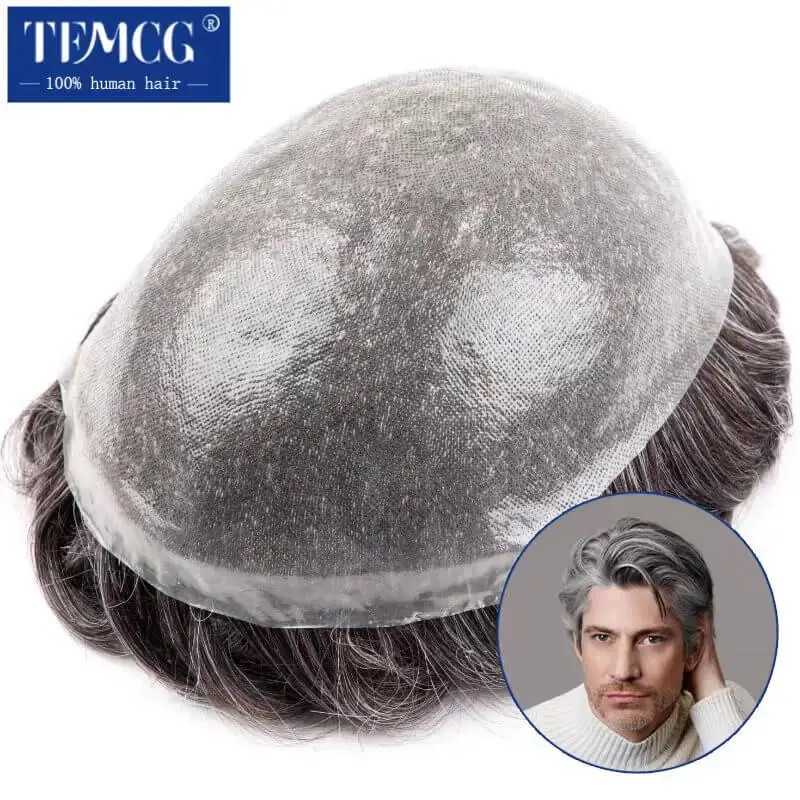 

Double knotted Toupee Men 0.06-0.08mm PU Natural Hairline Men Wig 100% Human Hair Hair System Unit 6" Male Hair Prosthesis