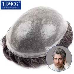 Double knotted Toupee Men 0.06-0.08mm PU Natural Hairline Men Wig Human Hair System Unit 6