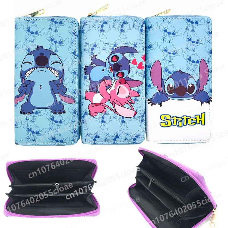 

Disney Kawaii Stitch PU Leather Wallet Student Long Money Clip Zipper Bag Makeup Bags Anime Passport for Children's Gifts