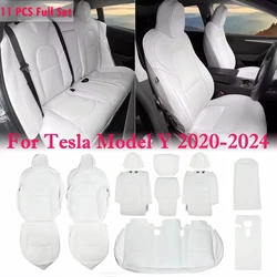 11PCS Full Set Car Seat Covers For 2020-2024 Tesla Model Y 5 Seat Nappa PU Leather Front & Rear Seat Cover Cushion Protectors