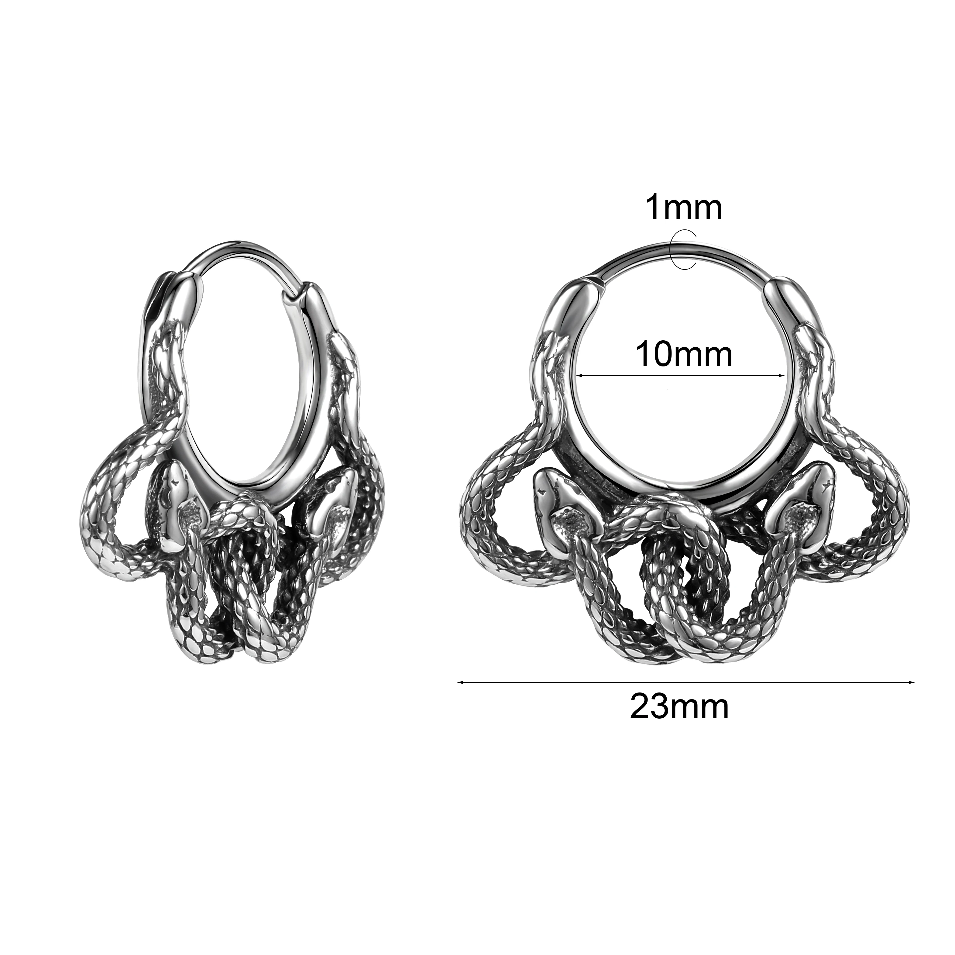 AOEDEJ 18G 1 Paar Punk-Schädel-Creolen-Ohrringe, Schmuck, Vintage, lange Schlangen-Ohrstecker, Edelstahl, Gothic-Schlangen-Ohr-Anhänger für Herren