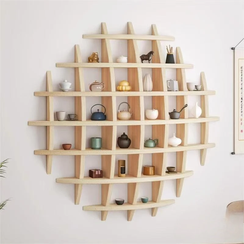 Solid wood Chinese wall-mounted teacup rack Wall-mounted bogu rack