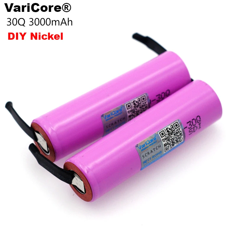 VariCore الأصلي ICR18650-30Q 18650 3000mAh بطارية ليثيوم 3.7 فولت بالطاقة بطارية قابلة للشحن أدوات كهربائية + DIY النيكل