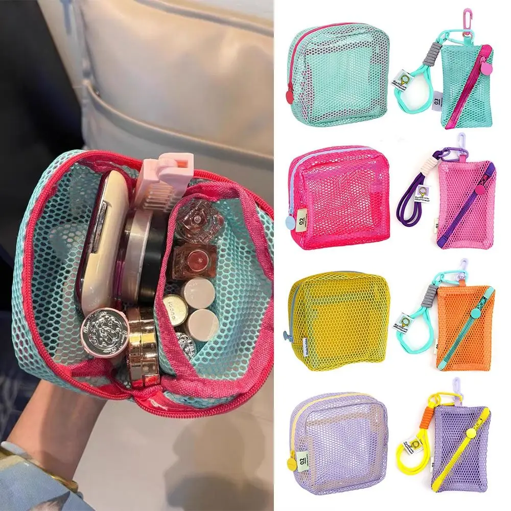 Portable Mesh Cosmetic Bag Dopamine Color Storage Makeup Case Women Mesh Toiletry Storage Pouch Organizer