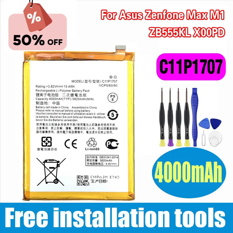 

High-Quality 4000mAh NEW C11P1707 Battery For Asus Zenfone Max M1 ZB555KL X00PD Mobile Phone