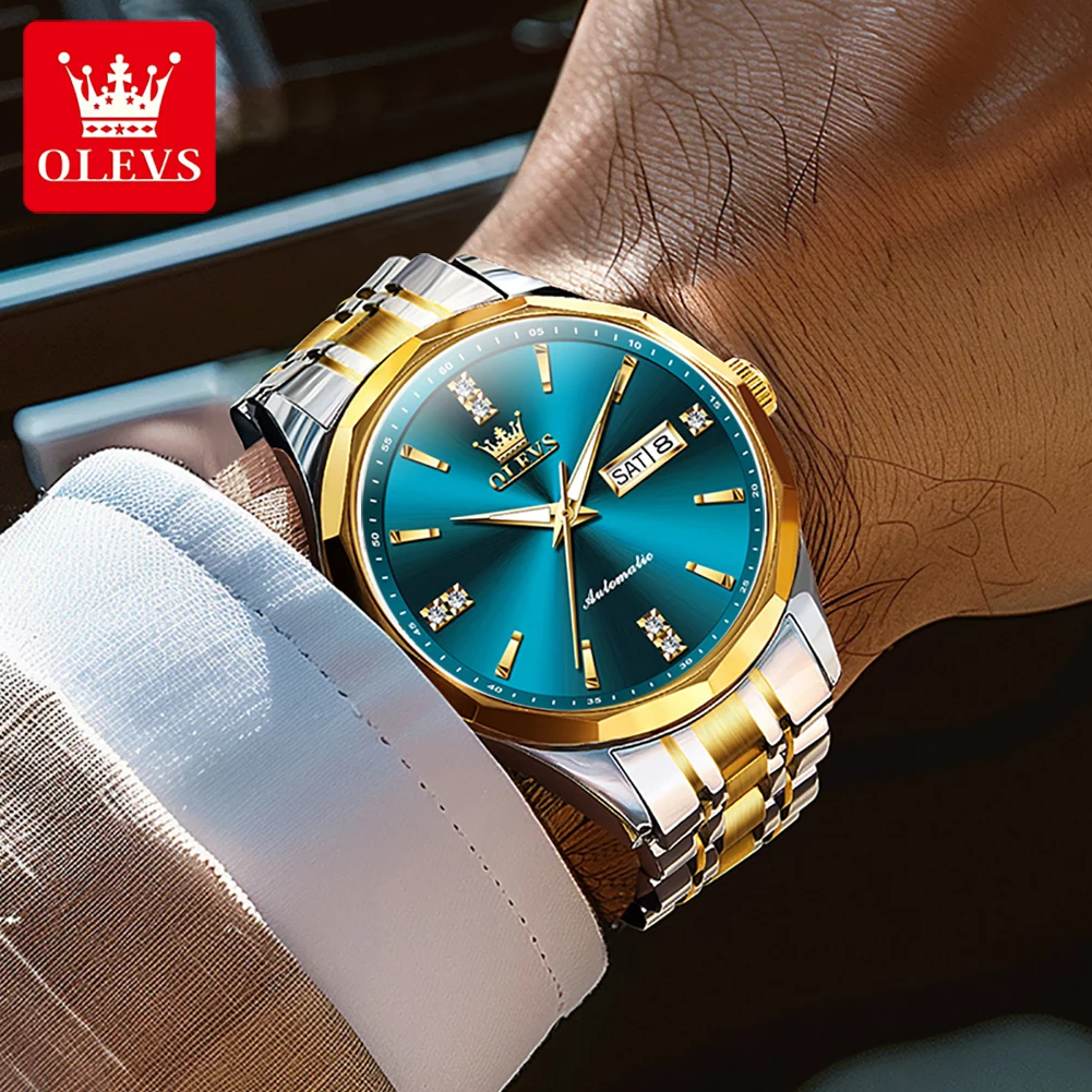 OLEVS 7056 Mens Watch Luxury Original Business Automatic Mechanical Watch Waterproof Luminous Double calendar brand Reloj