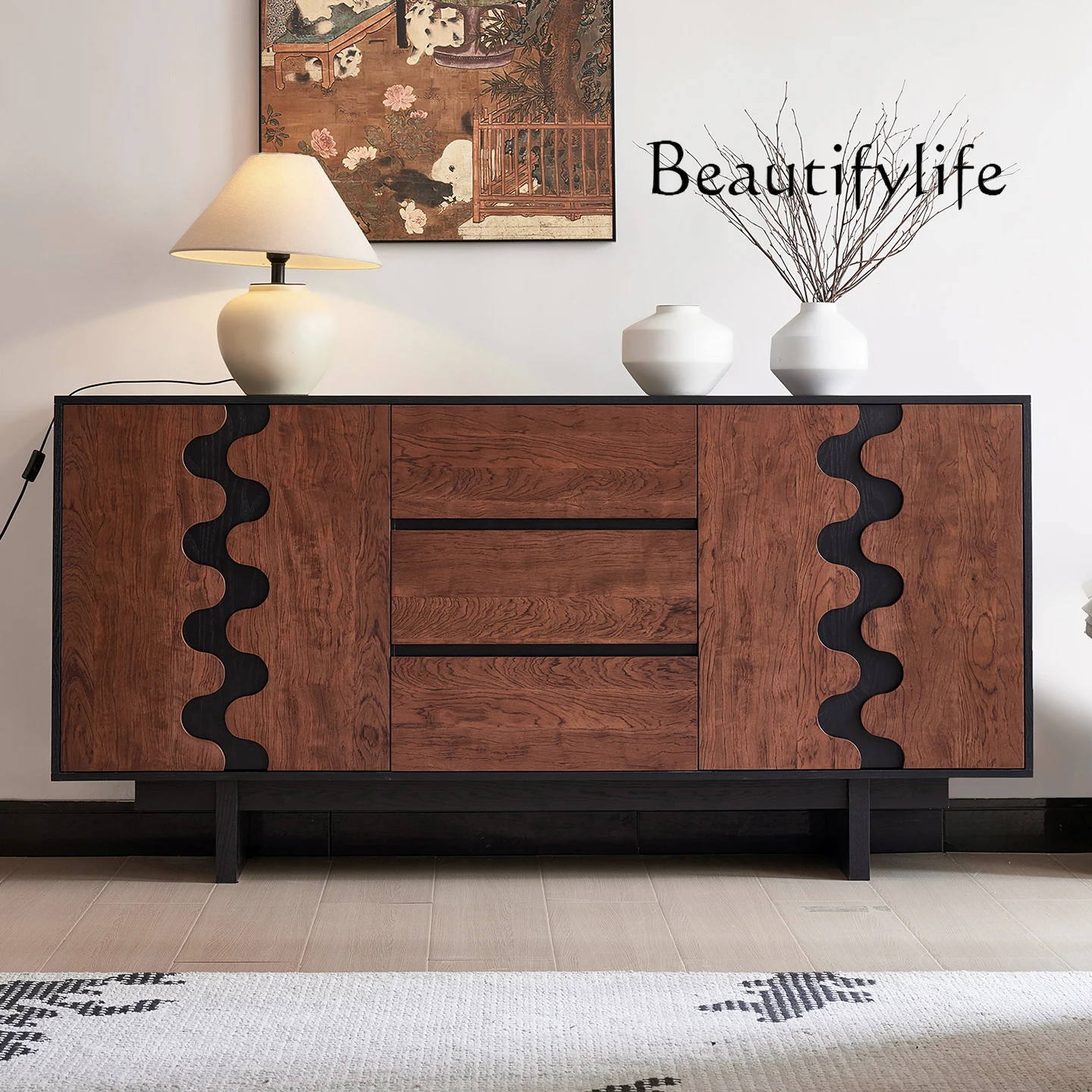 

Nordic medieval solid wood retro entrance entrance living room home storage storage cabinet designer model