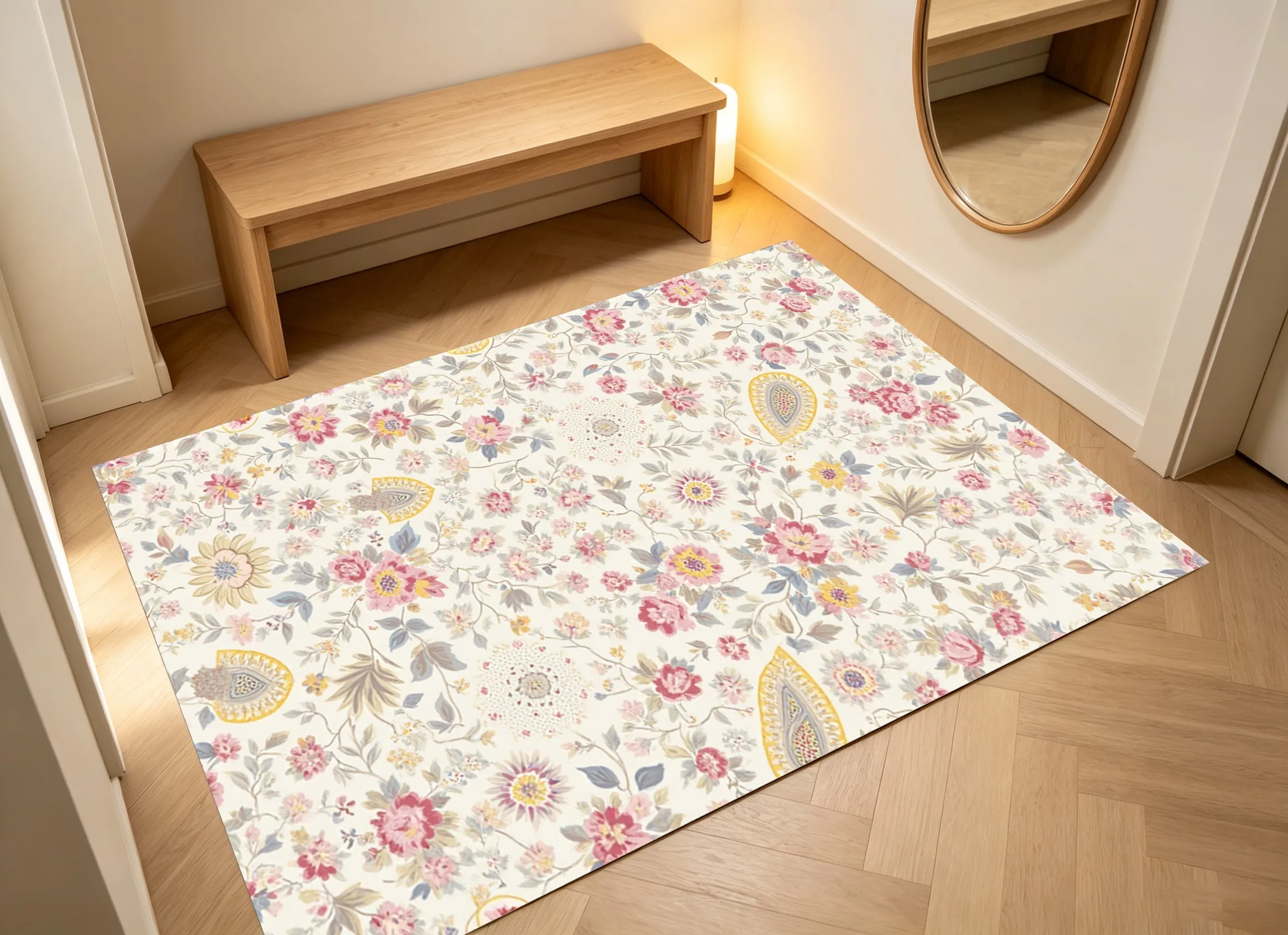 Velvet Rug Retro Pastel Floral Paisley Pattern for Bedroom Living Room Home Decor