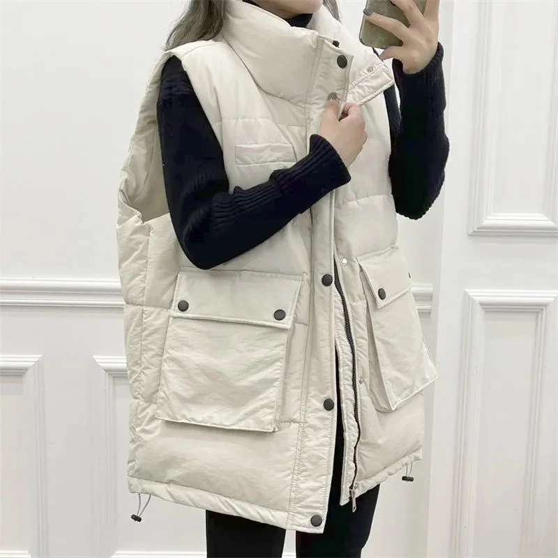 2024 New Women's Winter Loose-fit Down Cotton Vest Outer Wear Puffer Jacket  Sleeveless Jacket Bread Coat Windproof Overcoat