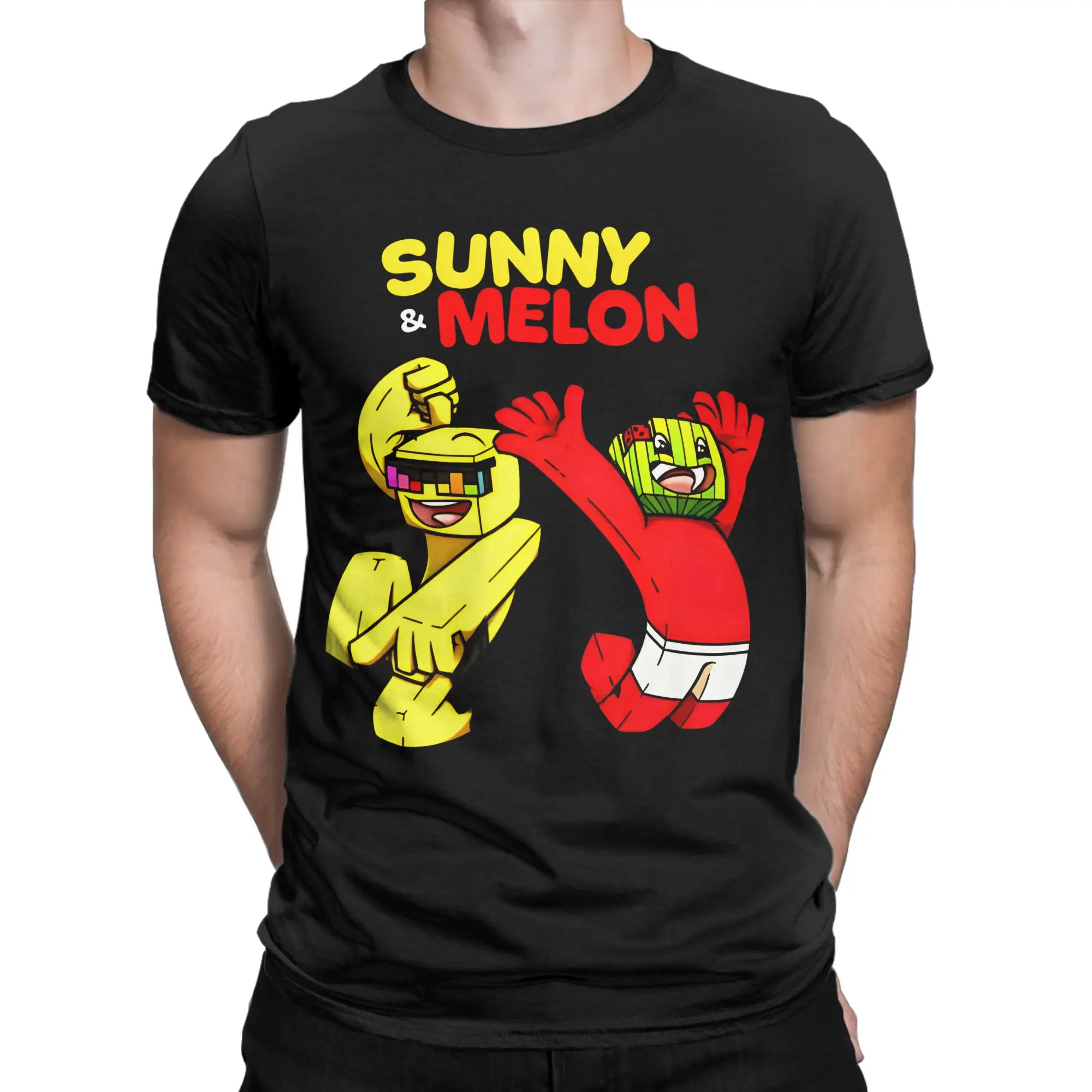 Men T-Shirts Sunny And Melon Dancing Jump Cartoon Funny Pure Cotton Tees Short Sleeve  T Shirts O Neck Clothing 4XL 5XL