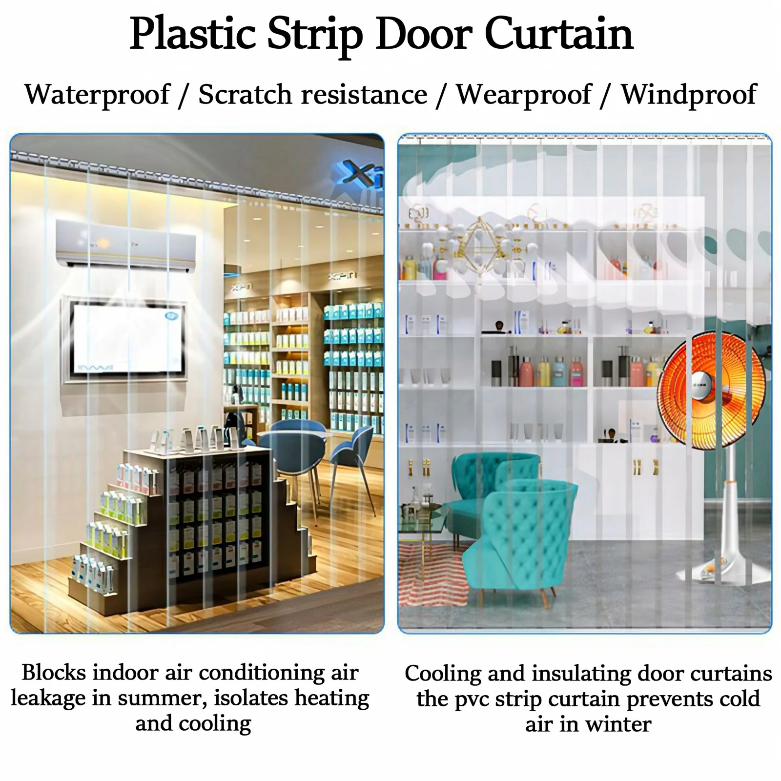 PVC-Lamellenvorhang, 7-teiliger Transparenter PVC-Streifenvorhang, Winddicht, Wasserdicht für Räume, Geschäfte, Supermärkte, Kühlräume – Detail 20