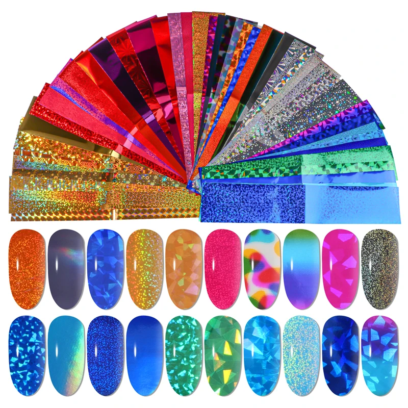 

50 Sheet Nail Foils Set Holographic Transfer Sticker Adhesive Foil Paper Nail Art Kits Craft DIY Design Supplies Decorations