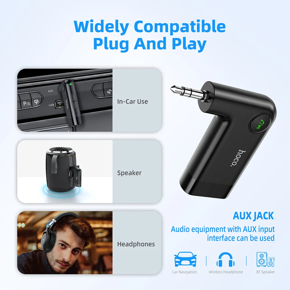 HOCO Wireless Bluetooth Car Receiver 3.5mm Transmitter Adapter For Music Audio Aux Handsfree