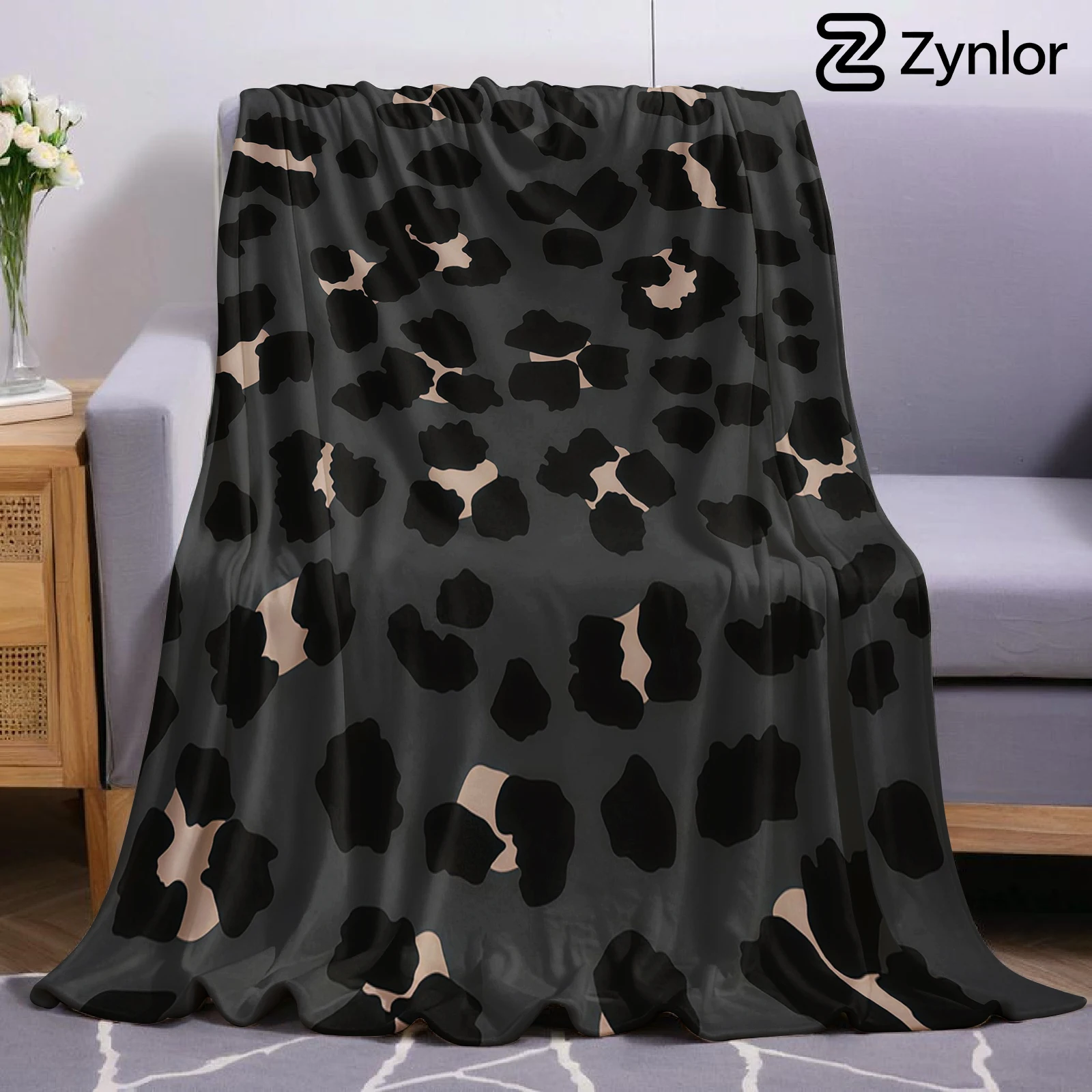 Dark Neutral Leopard Christmas Fleece Throw Blanket Soft Warm Cozy Xmas Home Decor for Bed Sofa Couch Holiday Present