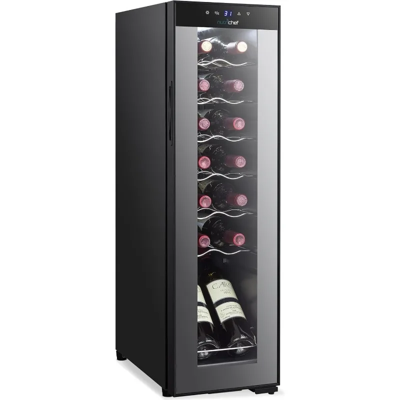 NutriChef Single-Zone Wine Cooler & Chiller – Digital Touch Control, Airtight Seal, 14-Bottle Capacity, Black