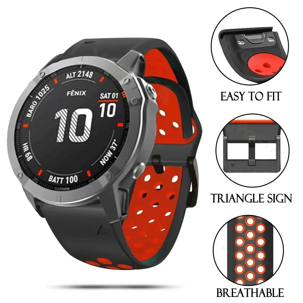 Ремешок силиконовый для наручных смарт-часов Garmin Fenix 7 7X 6 6X Pro 5X 5 Plus 3 HR