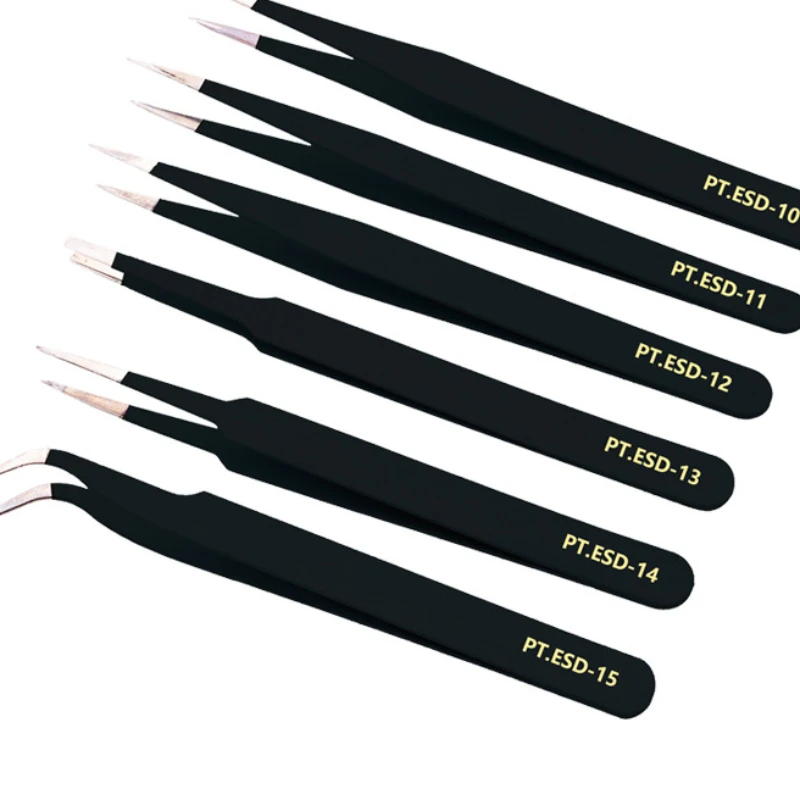 Stainless Steel Tweezers Anti Static Fine Pointed Elbow Precision Tweezers Weld Tool Industrial Tweezers Electronic ESD10-ESD15