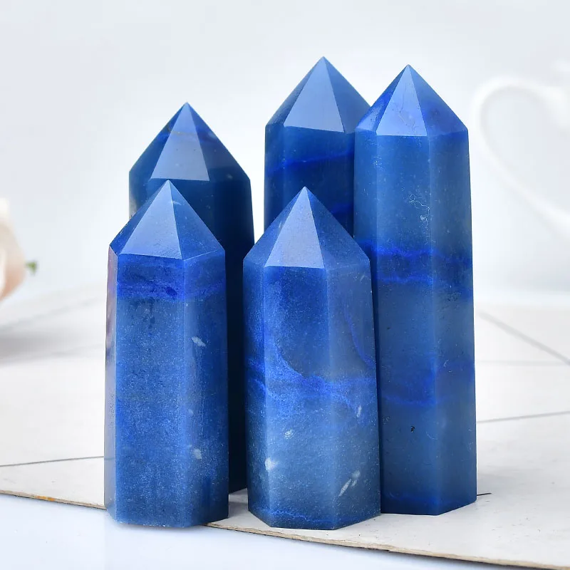 Natural Stone Crystal Point Blue Aventurine Healing Obelisk Quartz Wand Tower Ornament for Home Decor Energy Stone Pyramid