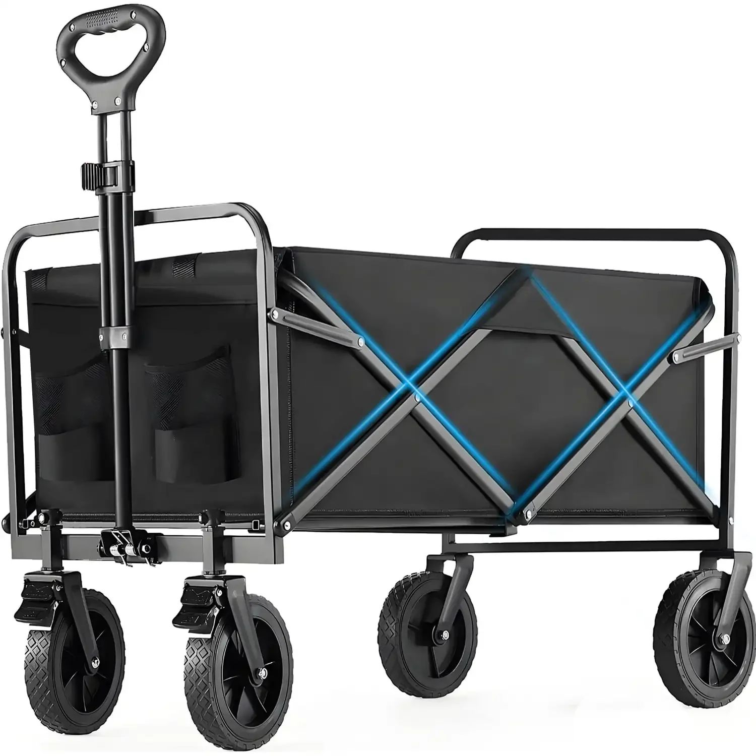 

Folding Wagon, Large Capacity Heavy Duty Foldable Wagon Cart,Portable Utility Cart All-Terrain Wheels for Grocery,Garden