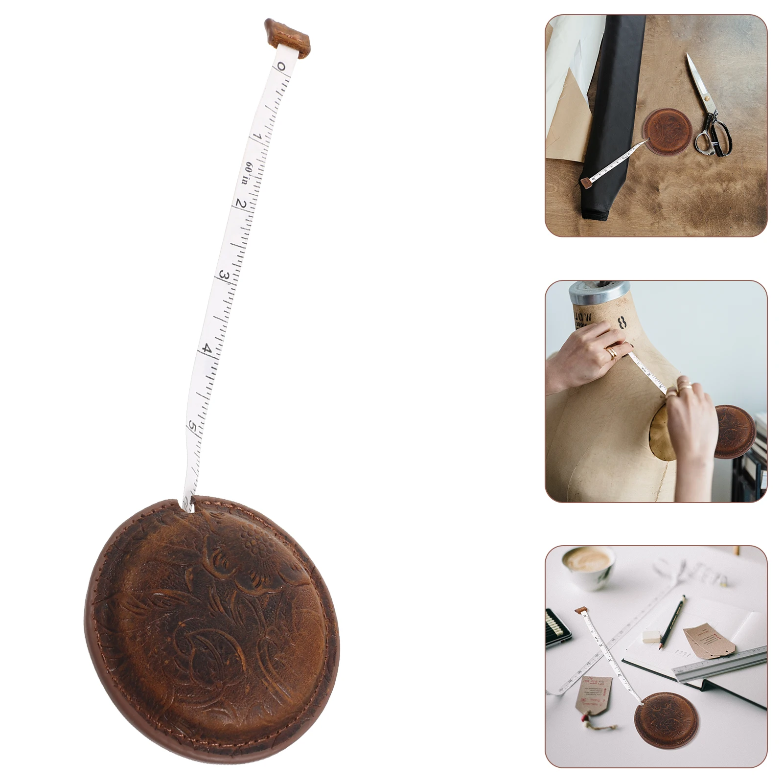 

1pcs Retro Measuring Tape For Sewing Clothes Waist Body Lightweight Cowhide Fabric Portable Small Adhesive Professional Flexible