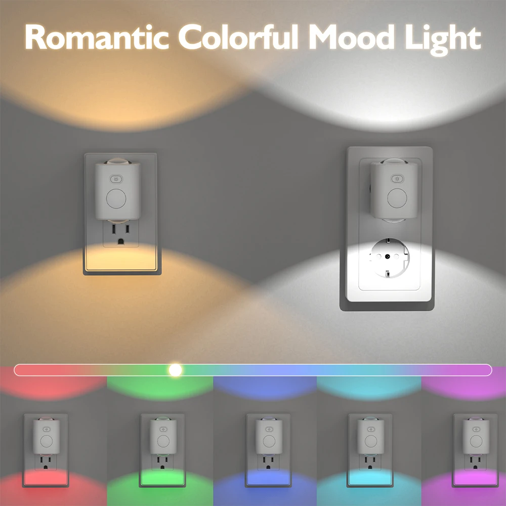 

F9 EU Plug-in LED Night Light Dimmable 30-100LM Warm White+RGB Motion Sensor Wall Lamp for Bedroom Hallway Stairway Home Decor