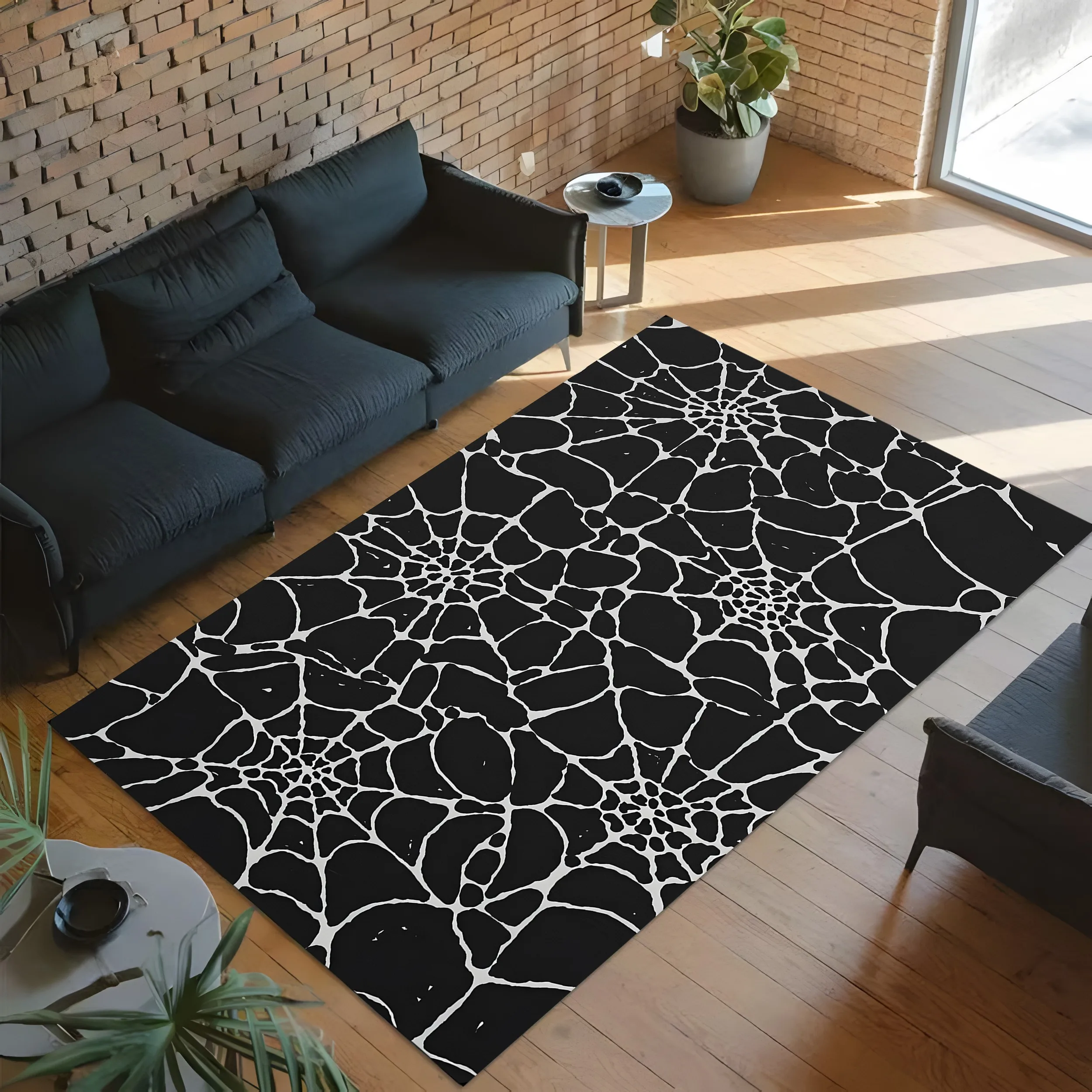 2D Large Carpet with Ghost Pumpkin and Flower Print Sweet and Cool Y2K Style Bright and Eye-Catching Halloween Fun Atmosphere