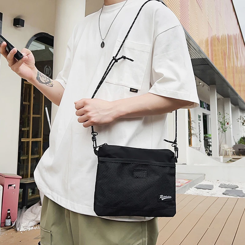 

New Men Mesh Nylon Shoulder Messenger Bags Solid Leisure Satchels Crossbody Fashion Street Bags for Male Cross Body Casual 2024