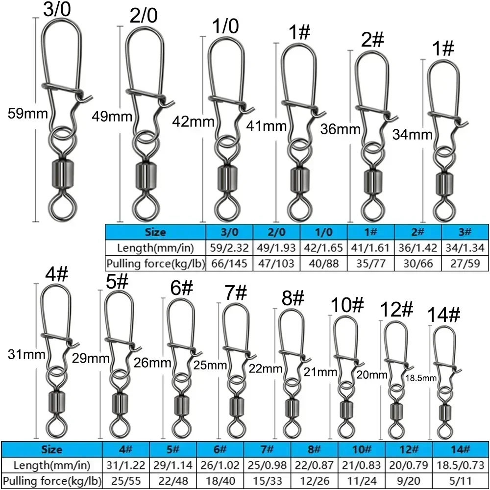 100pcs/box Swivel Snap Pin Rolling Ring Fishing Tackle Box Buckle Hook Kit Wire Connector Rotate Bearing Pesca 35 -100pcs Gear image 2