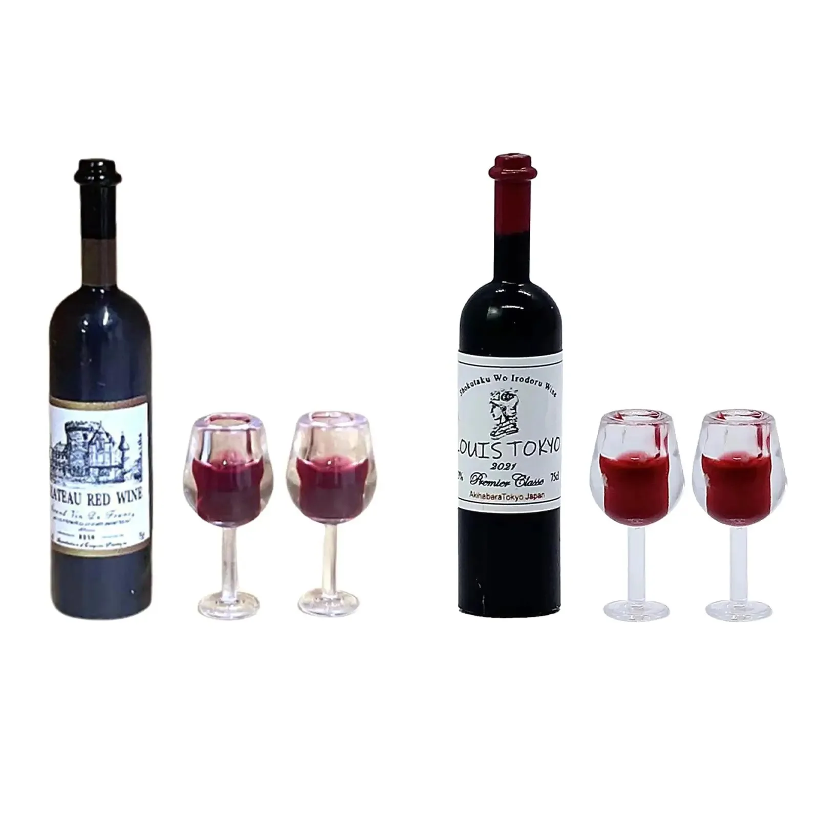 Mini Wine and Glasses，Dollhouse Miniature Wine Glass Models ，Mini Kitchen Tableware Accessories，Dollhouse Decorations