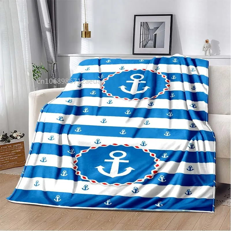 Navy Sail Marin Pattern Flannel Blanket Nautical Soft Cover Lightweight Warm Plush Bed Sofa Chair Blanket