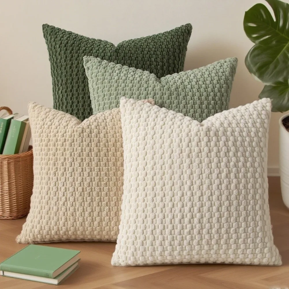 4PCS Grainy Texture Corn Kernel Throw Pillow Cover Solid Color Corduroy Sofa Cushion Cover Square Large Size