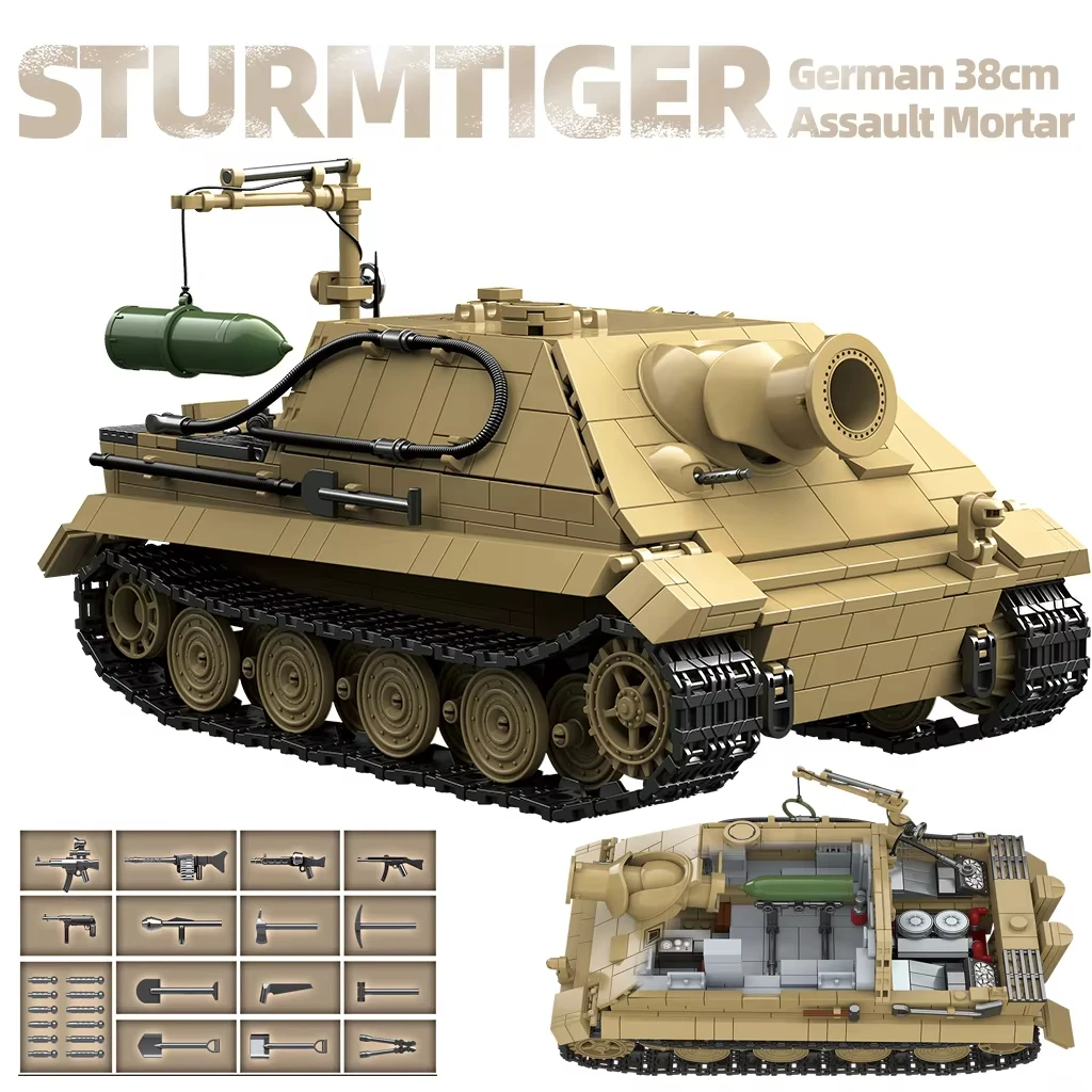 Military WW2 Sturmtiger Tank Building Blocks Kit Scene Of Military Weapons Bricks Model Assembly Desk Decoration Toy Kids Gifts