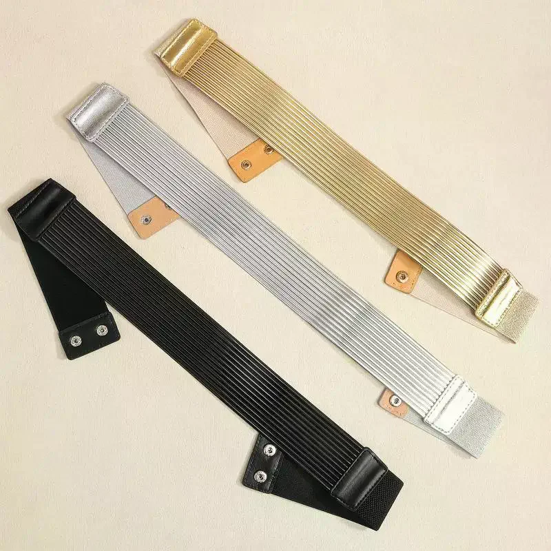 

Fashion Gold Women Waist Belt Bright Long Waist Corset Belts Silver Punk Elastic Cummerbunds Dress Accessories