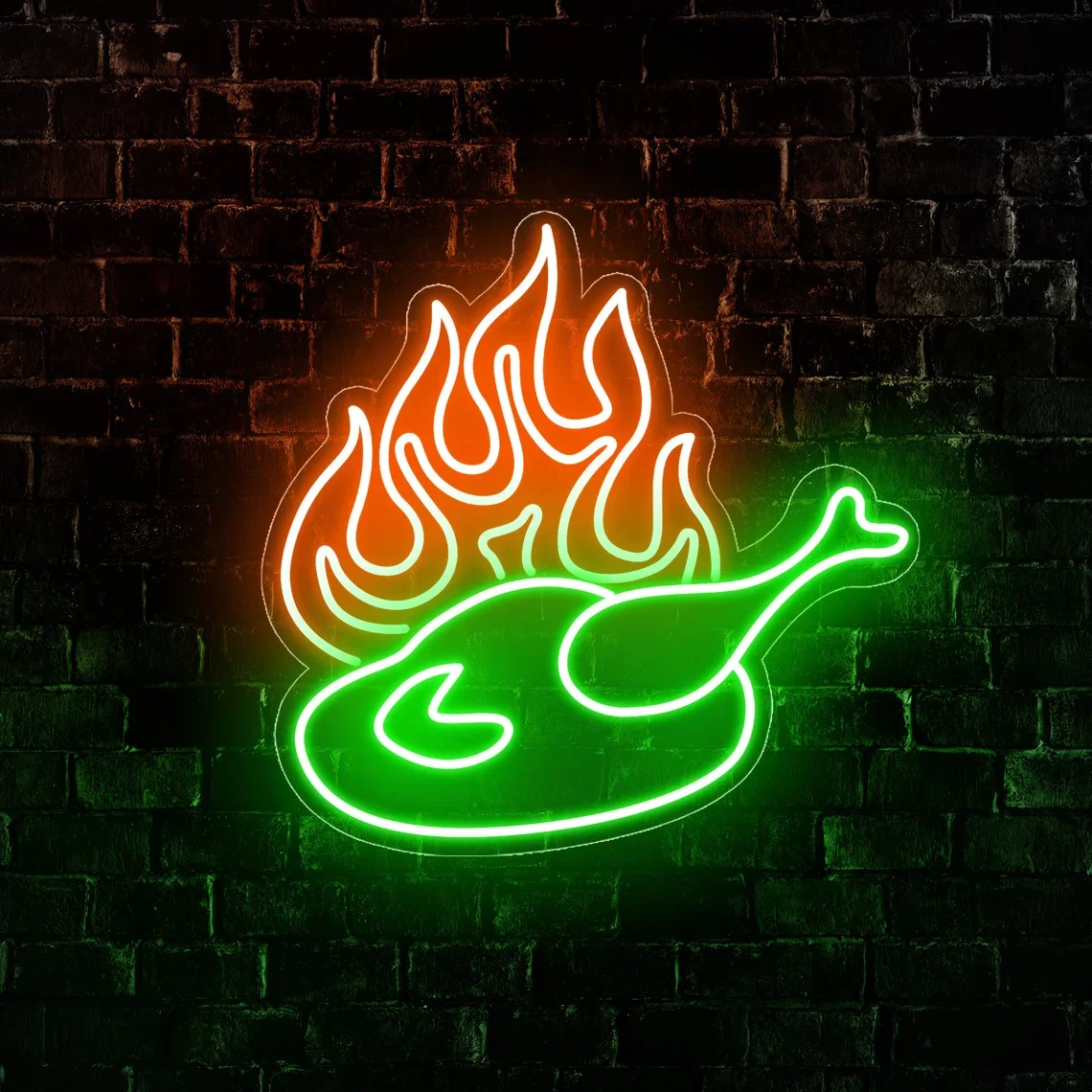 Roast Chicken Neon Sign Chicken LED Neon Sign Chicken Shop Restaurant with Flame Decoration Living Room Art Neon