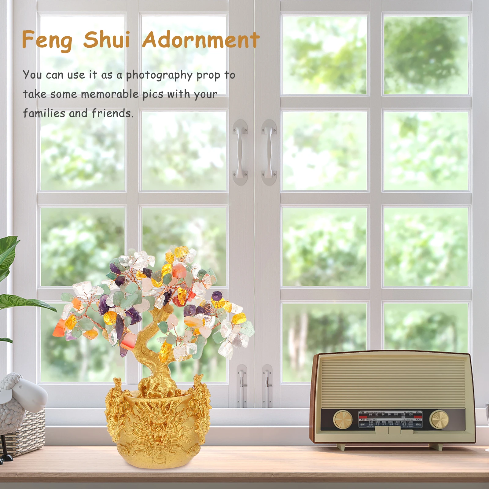 

1Pcs Crystal Wealth Tree Ornament Premium Resin Money Tree Feng Shui Bonsai Desktop Decoration for Prosperity Fortune Success