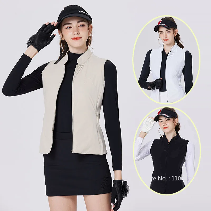 

Blktee Autumn Lady Sleeveless Sports Jacket Women Windproof Warm Golf Vest Winter Ultra-light Slim Waistcoat Stand Collar