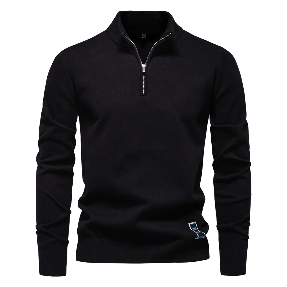 

2025 Autumn New Fashion Men's Solid Color Casual Trendy Stand Collar Long Sleeve Slim Knitted Pullover Clothes Male Tops Sweater