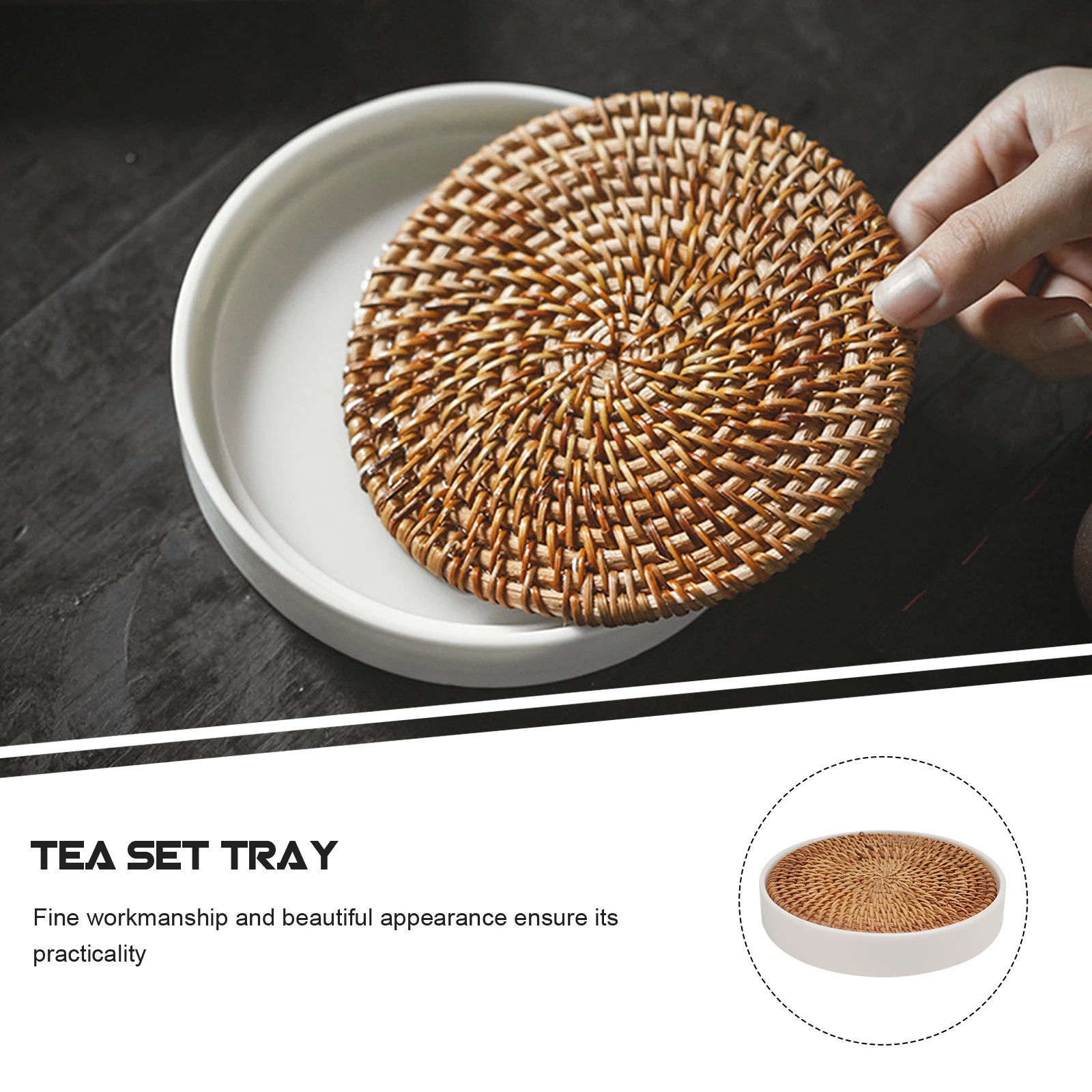 

Water Storage Tray Teapot Holder Round Rattan Plate Tea Set Serving Home Tableware Storage Trays Reusable Easy Clean