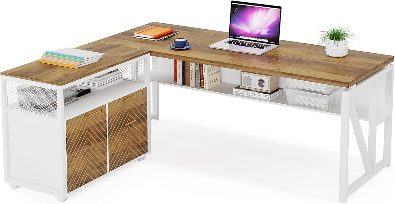 Tribesigns Office Desk With Drawers,63 Inches L Shaped Computer Desk With Storage Shelves And Mobile File Cabinet, Executive