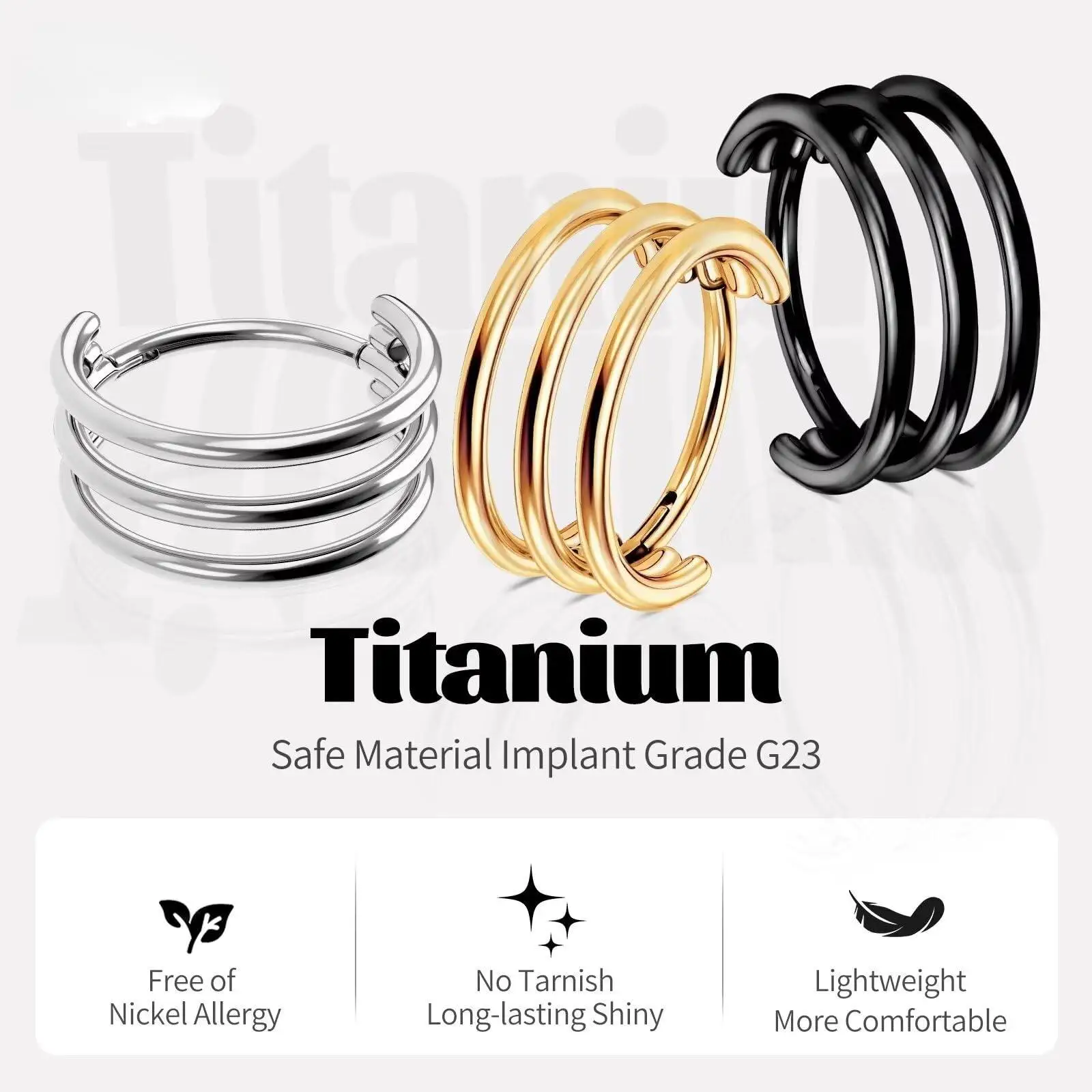 G23 Titanium Conch Piercing Jewelry Hoop16G 8mm/10mm/12mm Diamond Cartilage Earring Helix Double Septum Rings Hypoallergenic