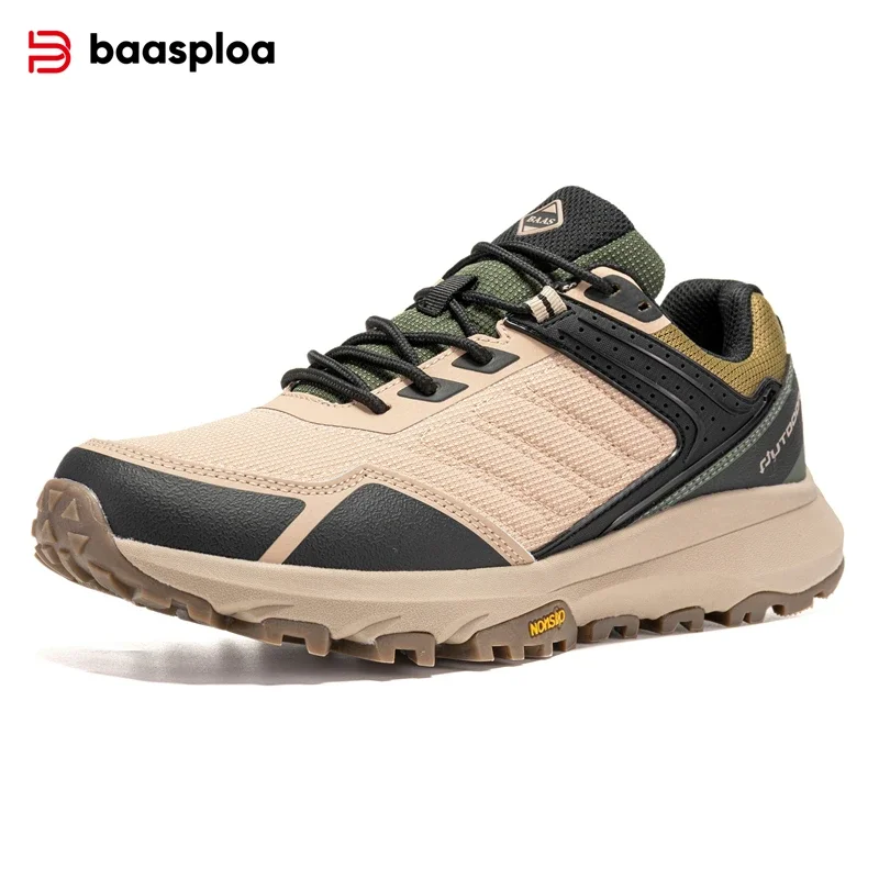 Baasploa Men Hiking Shoes New Leather Outdoor Sneakers Anti Splash Water Fashion Comfort Walking Shoes Non-Slip Outdoor Lace-Up