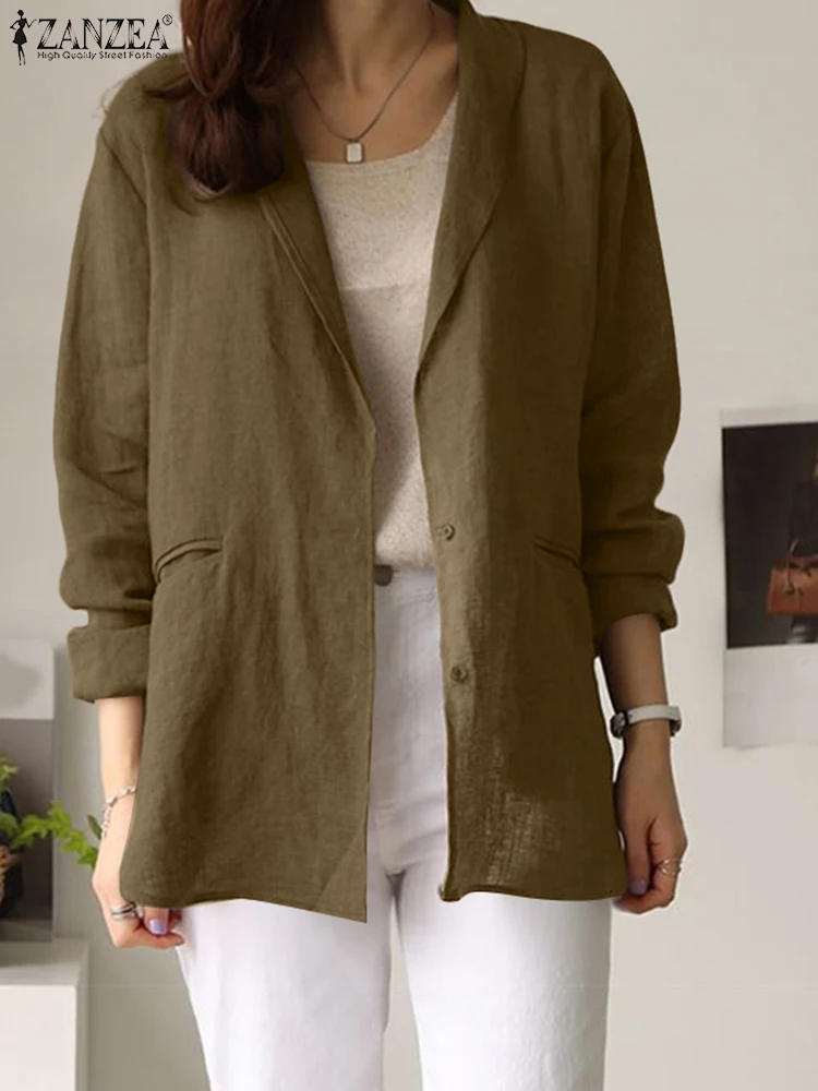 ZANZEA Herbst Blazer Frauen Elegante Revers Neck Outwears Casual Langarm OL Arbeit Anzüge 2025, Einfarbig Mode Strickjacke