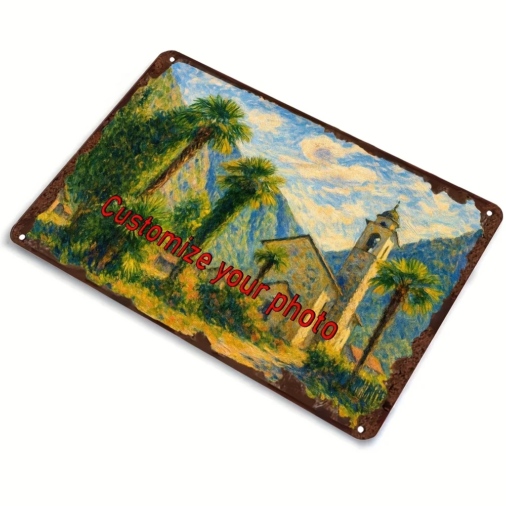 Custom Photo Vintage Distressed Metal Sign,11.9×7.9 Inch Waterproof Plaque with Pre‑Drilled Holes for Home Wall Decor
