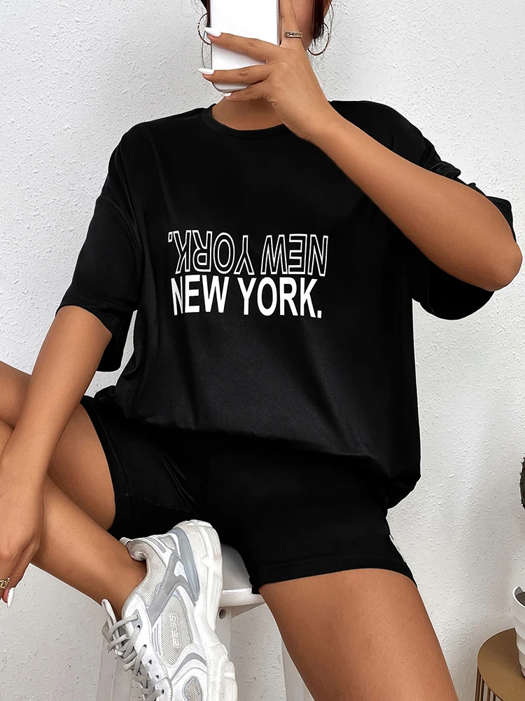 New York Letter is upside down Street Female T Shirt Fashion Tshirt Summer Cotton Tops Hip Hop Breathable Tee Clothes Streetwear