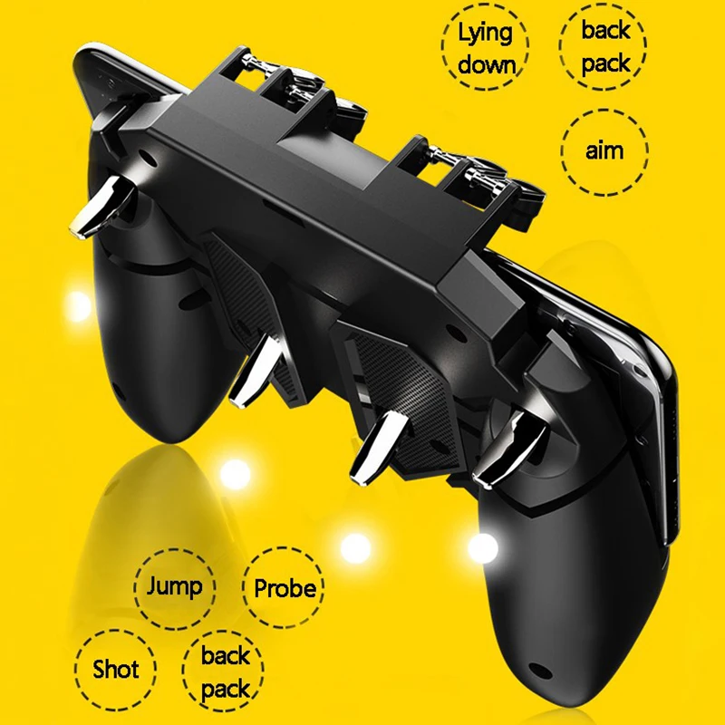 PUBG Controller AK66 Six Finger Gamepad Triggers Pubg Metal Trigger Joystick Control Pubg For IOS Android Mobile Phone Game Pad