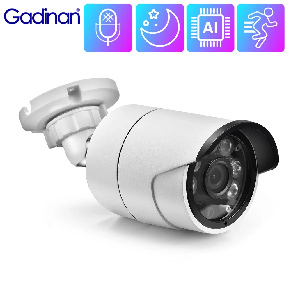 Gadinan 8MP 48V POE IP Bullet Camera Outdoor Waterproof Dual Light Source Color Night CCTV Camera Featured with Motion Detection