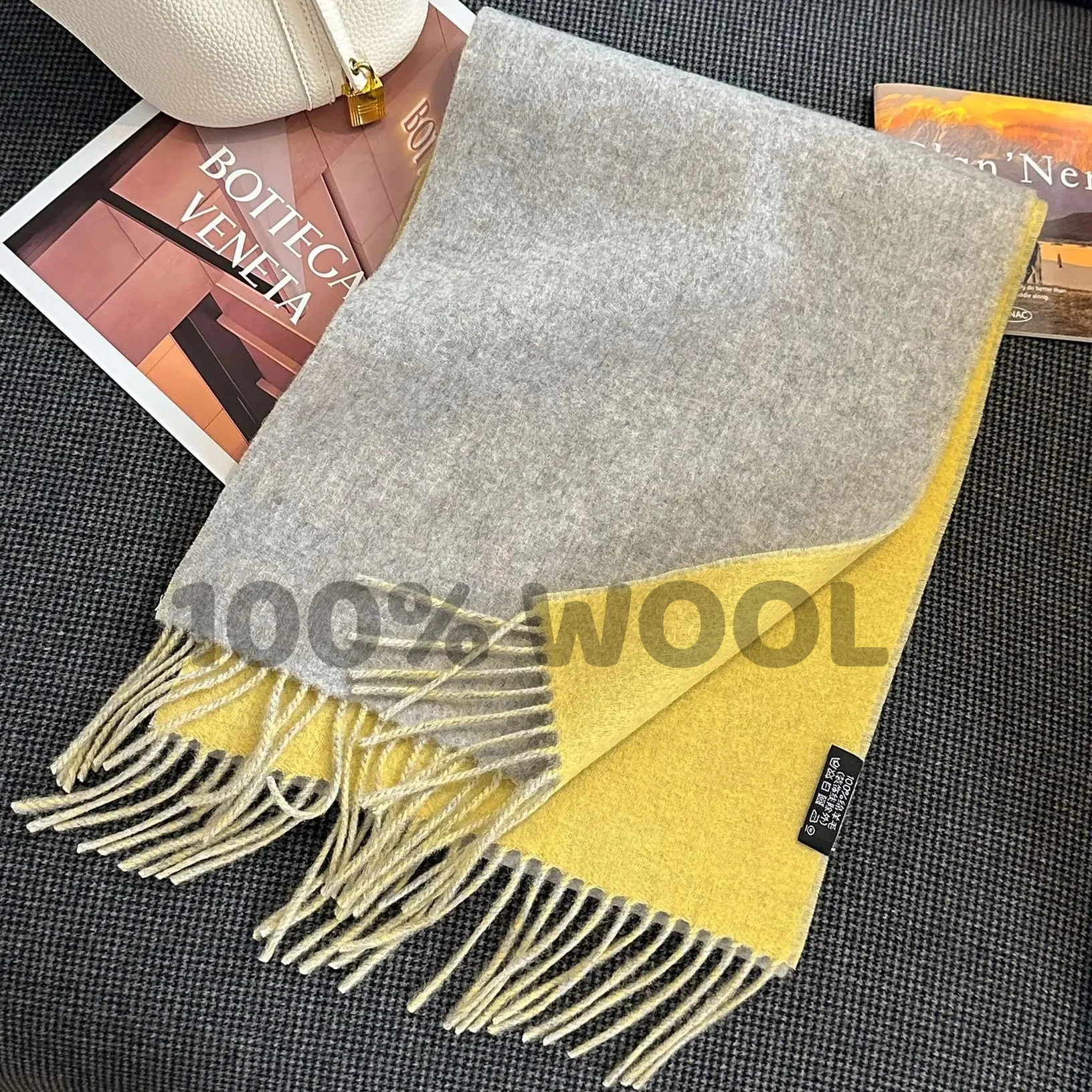 

Winter 100% Wool Scarf Women Luxury Two-sides Cashmere Scarf Thickened Warm Shawl Classic Tassels Scarf Solid Soft Shawl