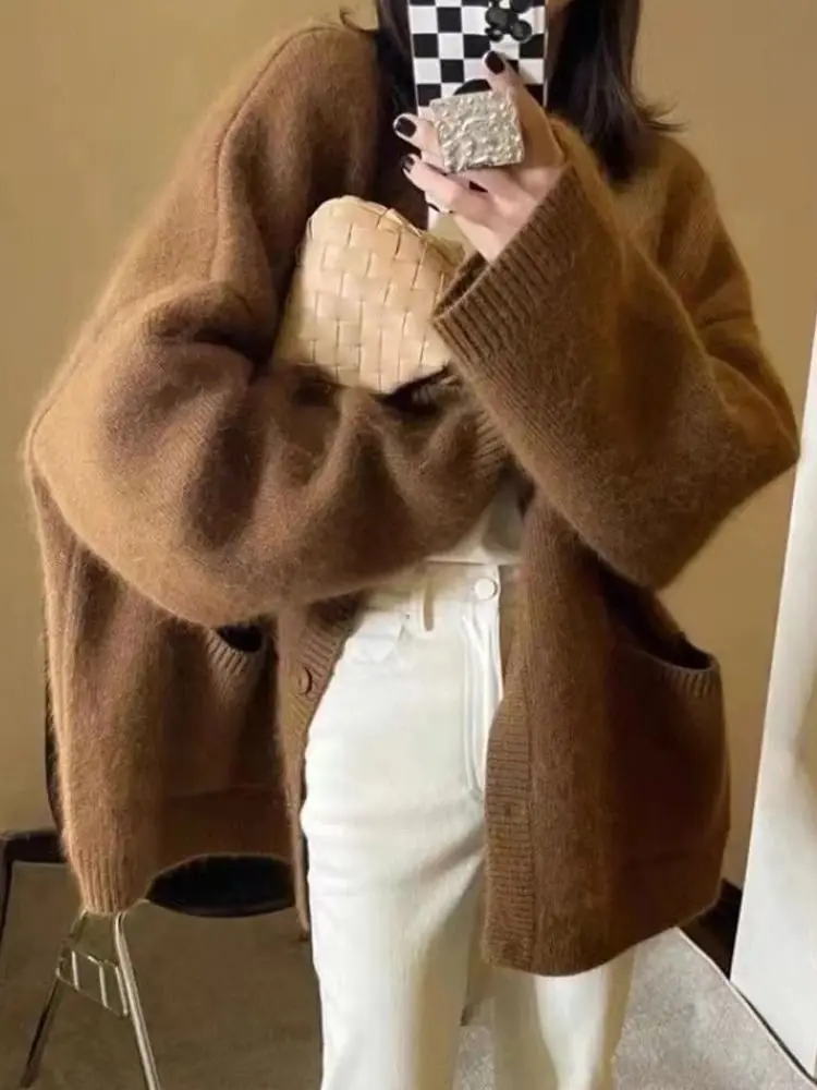 

Осенне-зимний вязаный кардиган оверсайз для женщин: комфортный, мягкий, модный, повседневный стиль